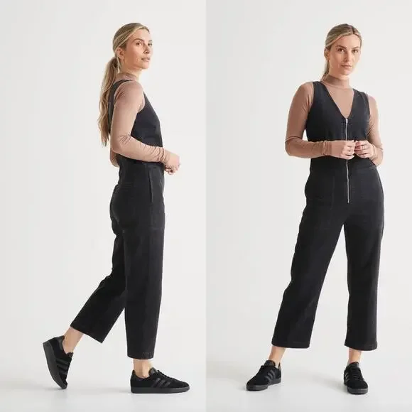 DUER Performance Denim Jumpsuit M | Aged Black Zip-Front Utility One-Pc Sold Out - Picture 4 of 7